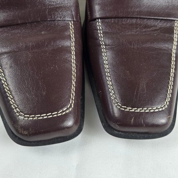 Renzo Fontanelli Firenze Size 7.5 Brown Leather Slip On Heeled Shoes Square Toe - Picture 13 of 14